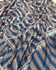 Blue and Gray Jaal Embroidery Pashmina Shawl with Woven Stripes Design