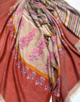 Brick Red Palla Embroidered Pashmina Shawl with Woven Stripes Design