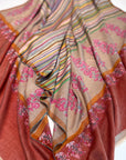 Brick Red Palla Embroidered Pashmina Shawl with Woven Stripes Design