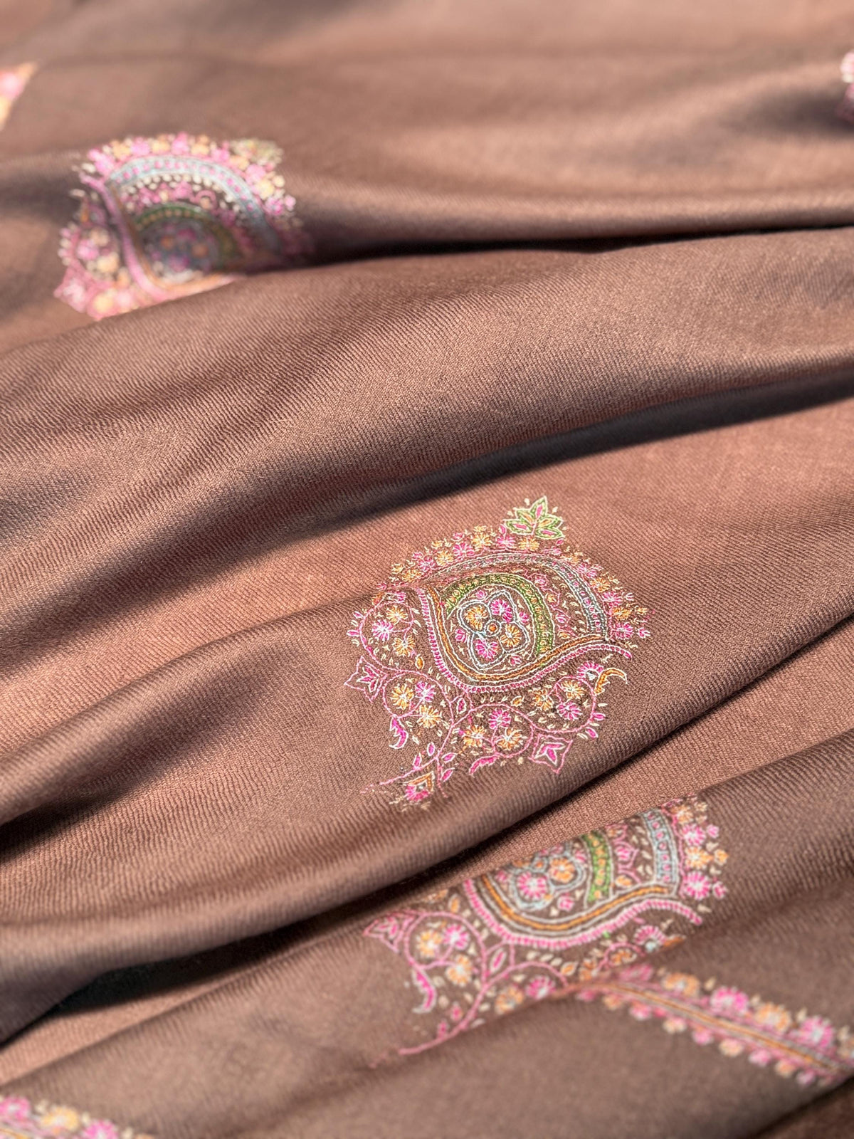 Extra Fine Natural Silk Embroidery Pashmina Shawl with Intricate Floral Designs