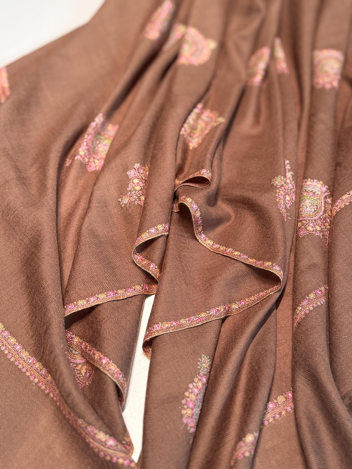 Extra Fine Natural Silk Embroidery Pashmina Shawl with Intricate Floral Designs