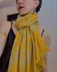 Yellow Jaal Embroidery Pashmina Shawl with Intricate Designs
