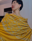 Yellow Jaal Embroidery Pashmina Shawl with Intricate Designs