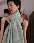 Sage Green Hashia Embroidered Pashmina Shawl with GI Tag