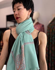 Jade Green Hashia Embroidered Pashmina Shawl with GI Tag