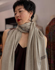 Natural Hashia Embroidered Pashmina Shawl with Intricate Paisley Design