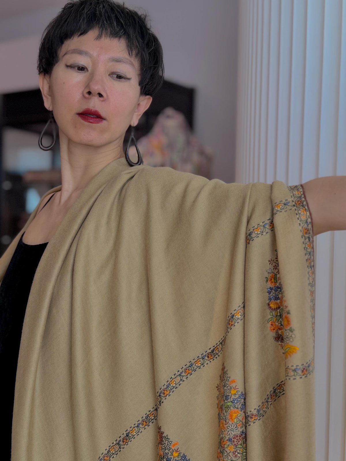 Kalki Cone Boteh Silk Embroidered Pashmina Shawl with Intricate Design Details