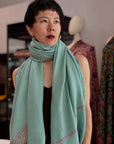 Jade Green Hashia Embroidered Pashmina Shawl with GI Tag