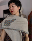 Natural Hashia Embroidered Pashmina Shawl with Intricate Koonj Design