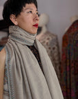 Natural Hashia Embroidered Pashmina Shawl with Intricate Koonj Design