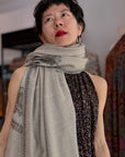 Natural Hashia Embroidered Pashmina Shawl with Intricate Koonj Design