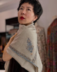 Natural Hashia Embroidered Pashmina Shawl with Intricate Paisley Design