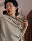 Natural Hashia Embroidered Pashmina Shawl with Intricate Paisley Design