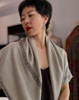 Natural Hashia Embroidered Pashmina Shawl with Intricate Paisley Design