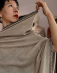 Natural Hashia Embroidered Pashmina Shawl with Intricate Paisley Design
