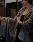 Vintage Foggy Blue Jaal Embroidered Pashmina Shawl with Intricate  Details