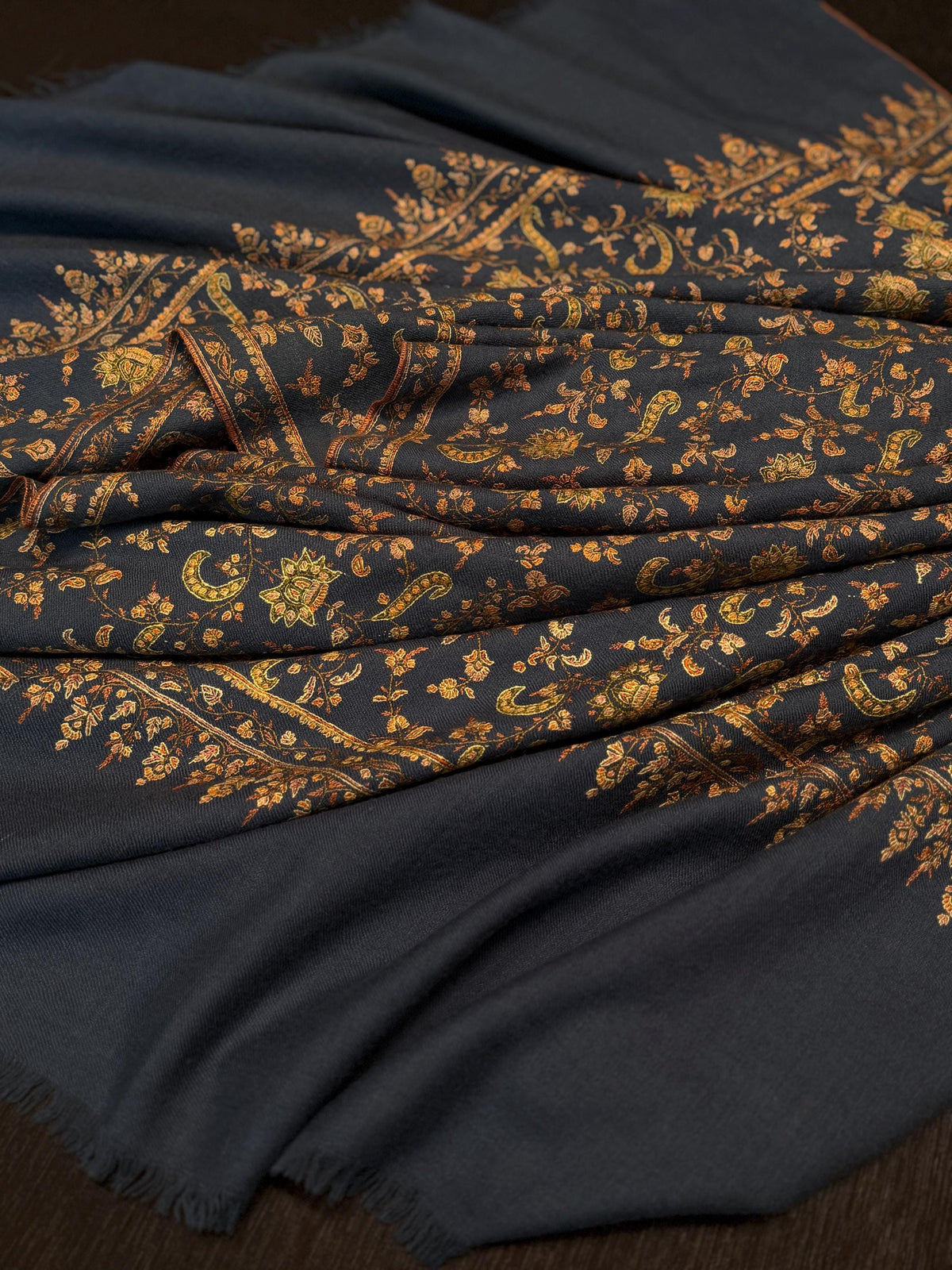 Vintage Foggy Blue Jaal Embroidered Pashmina Shawl with Intricate  Details