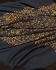 Vintage Foggy Blue Jaal Embroidered Pashmina Shawl with Intricate  Details