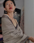 Vintage Natural Gray Dhoor Embroidered Pashmina Shawl with Geometric Designs
