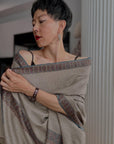 Vintage Natural Gray Dhoor Embroidered Pashmina Shawl with Geometric Designs
