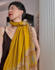 Mustard Palla Embroidered Pashmina Shawl with Paisley Design Details
