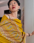 Mustard Palla Embroidered Pashmina Shawl with Paisley Design Details