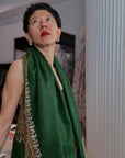 Vintage Pine Green Palla Embroidered Pashmina Shawl with Paisley Designs