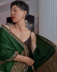 Vintage Pine Green Palla Embroidered Pashmina Shawl with Paisley Designs