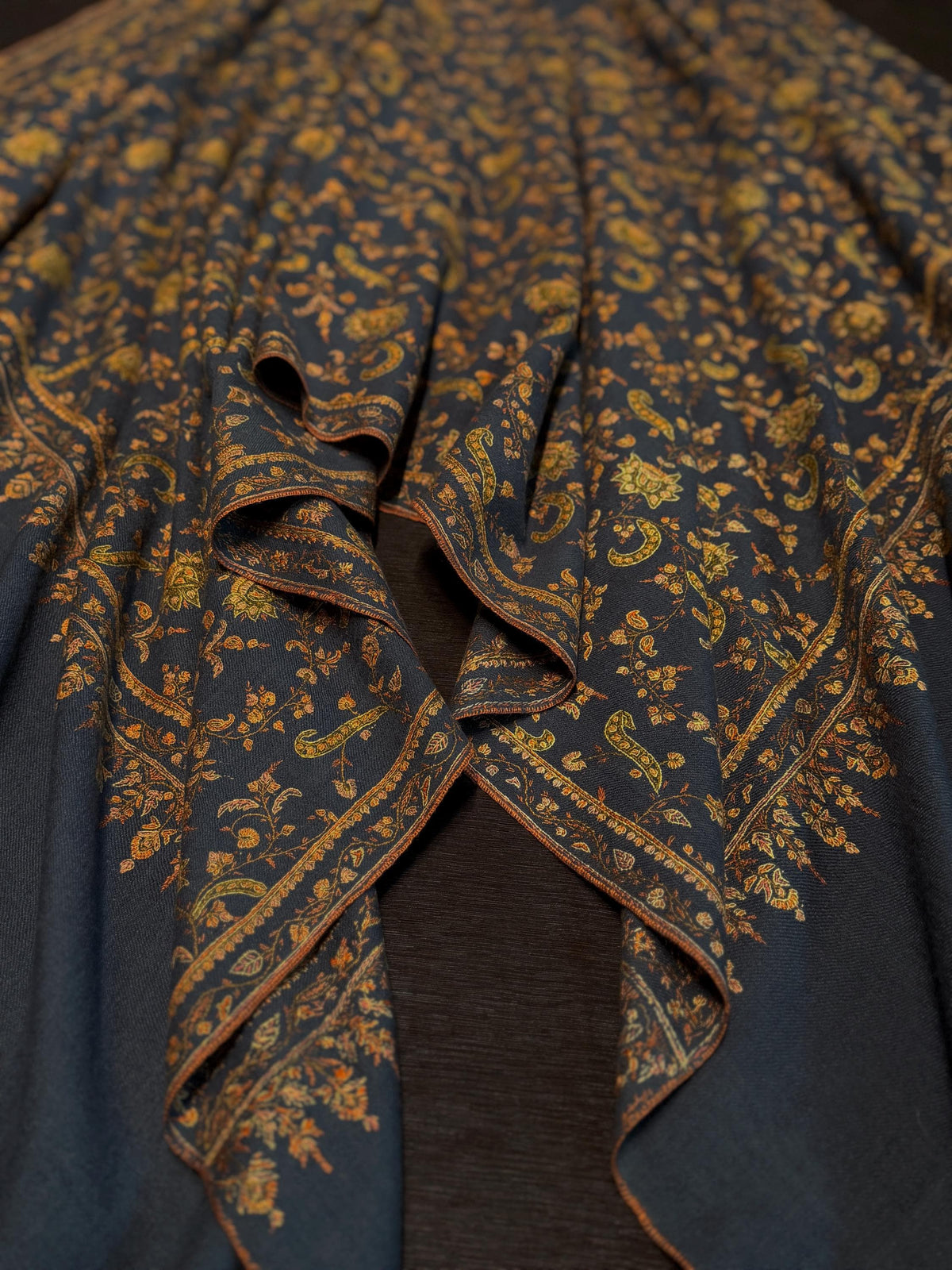Vintage Foggy Blue Jaal Embroidered Pashmina Shawl with Intricate  Details