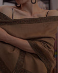 Vintage Golden Dhoor Embroidered Pashmina Shawl with Handspun Yarns