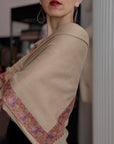 Elegant Apricot Dhoor Embroidered Pashmina Shawl with Intricate Designs