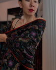 Black Floral Kani Pashmina Shawl with Intricate Designs