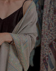 Gray Paisley Design Pashmina Shawl with Intricate Embroidery Details