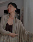 Gray Paisley Design Pashmina Shawl with Intricate Embroidery Details