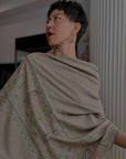 Gray Paisley Design Pashmina Shawl with Intricate Embroidery Details