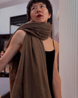 Vintage 3 Yard Dark Brown Hashia Embroidered Pashmina Shawl with Classic Design Details