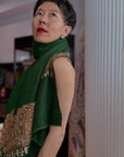 Vintage Pine Green Palla Embroidered Pashmina Shawl with Paisley Designs