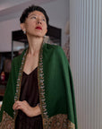Vintage Pine Green Palla Embroidered Pashmina Shawl with Paisley Designs