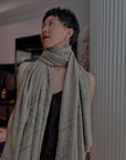 Gray Paisley Design Pashmina Shawl with Intricate Embroidery Details