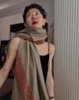 Vintage Dark Camel Dhoor Embroidered Pashmina Shawl with Paisley Designs
