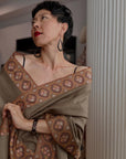 Vintage Elephant Gray Dhoor Embroidered Pashmina Shawl with Garden Designs