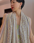 Ivory Jaal Embroidery Pashmina Shawl with Elegant Katraaz Design