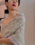 Ivory Jaal Embroidery Pashmina Shawl with Elegant Katraaz Design