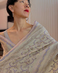 Ivory Jaal Embroidery Pashmina Shawl with Elegant Katraaz Design