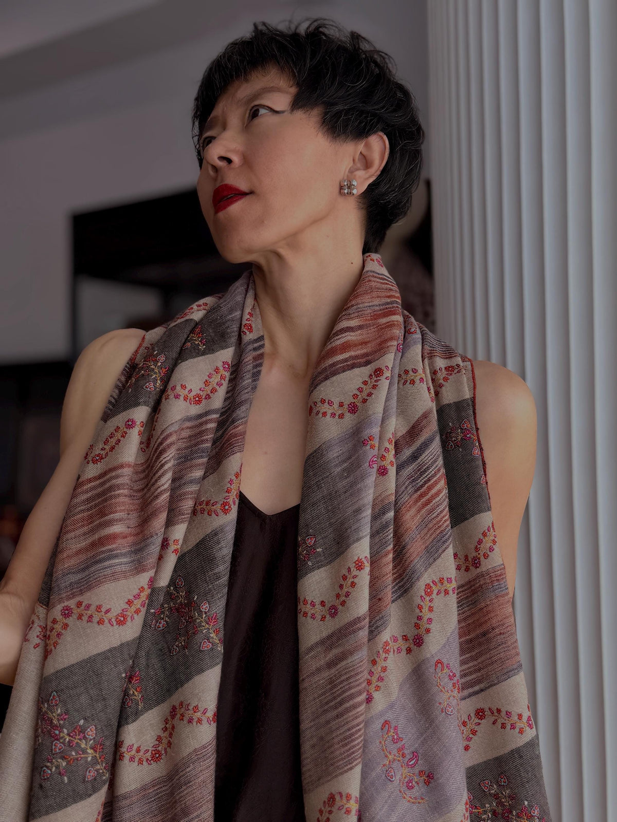 Purple IKAT Buti Embroidered Pashmina Shawl