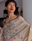 Ivory Palla Embroidered Pashmina Shawl with Modern Floral Design