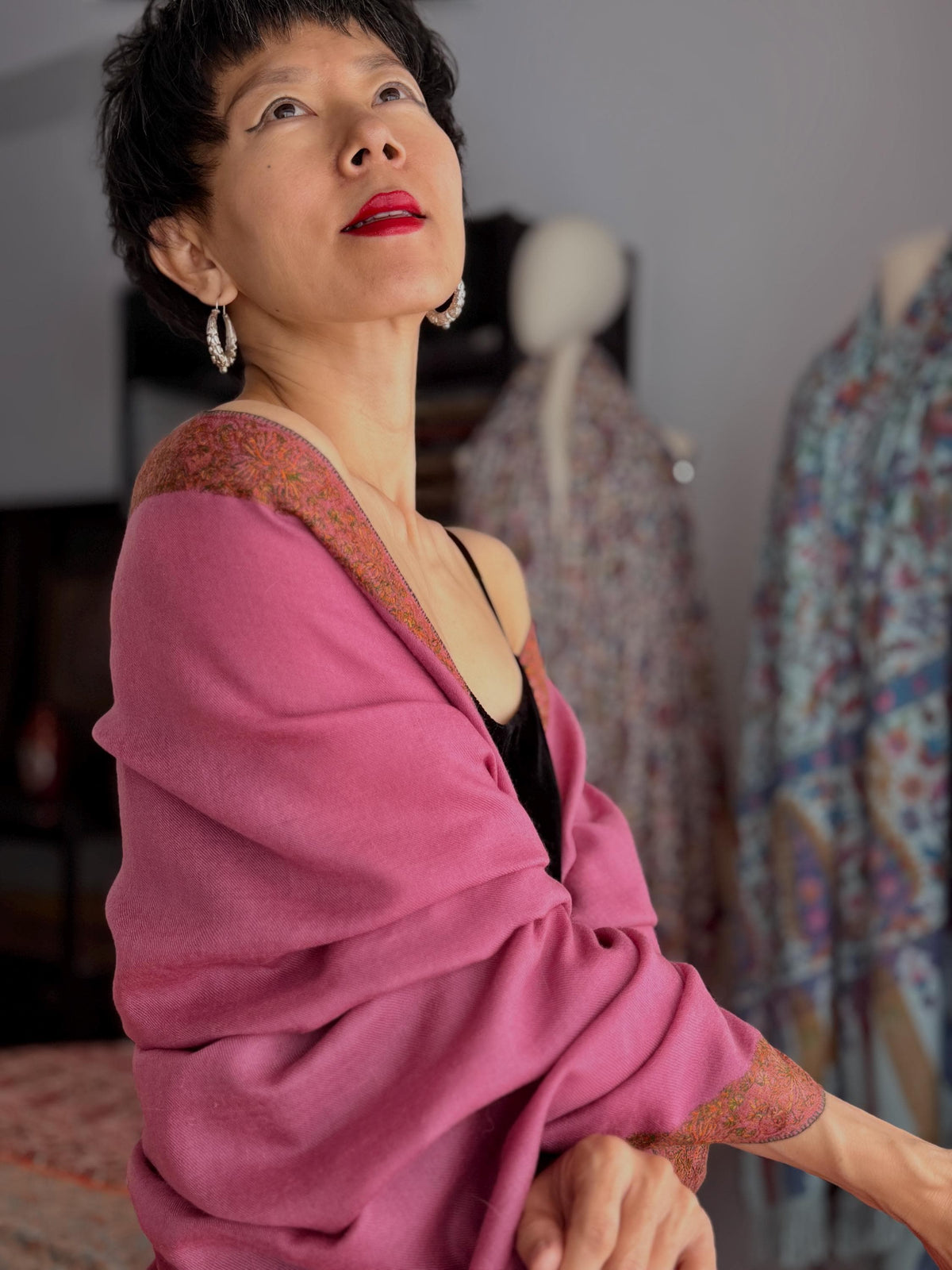 Exquisite Rose Pink Dhoor Embroidered Pashmina Shawl