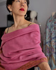 Exquisite Rose Pink Dhoor Embroidered Pashmina Shawl