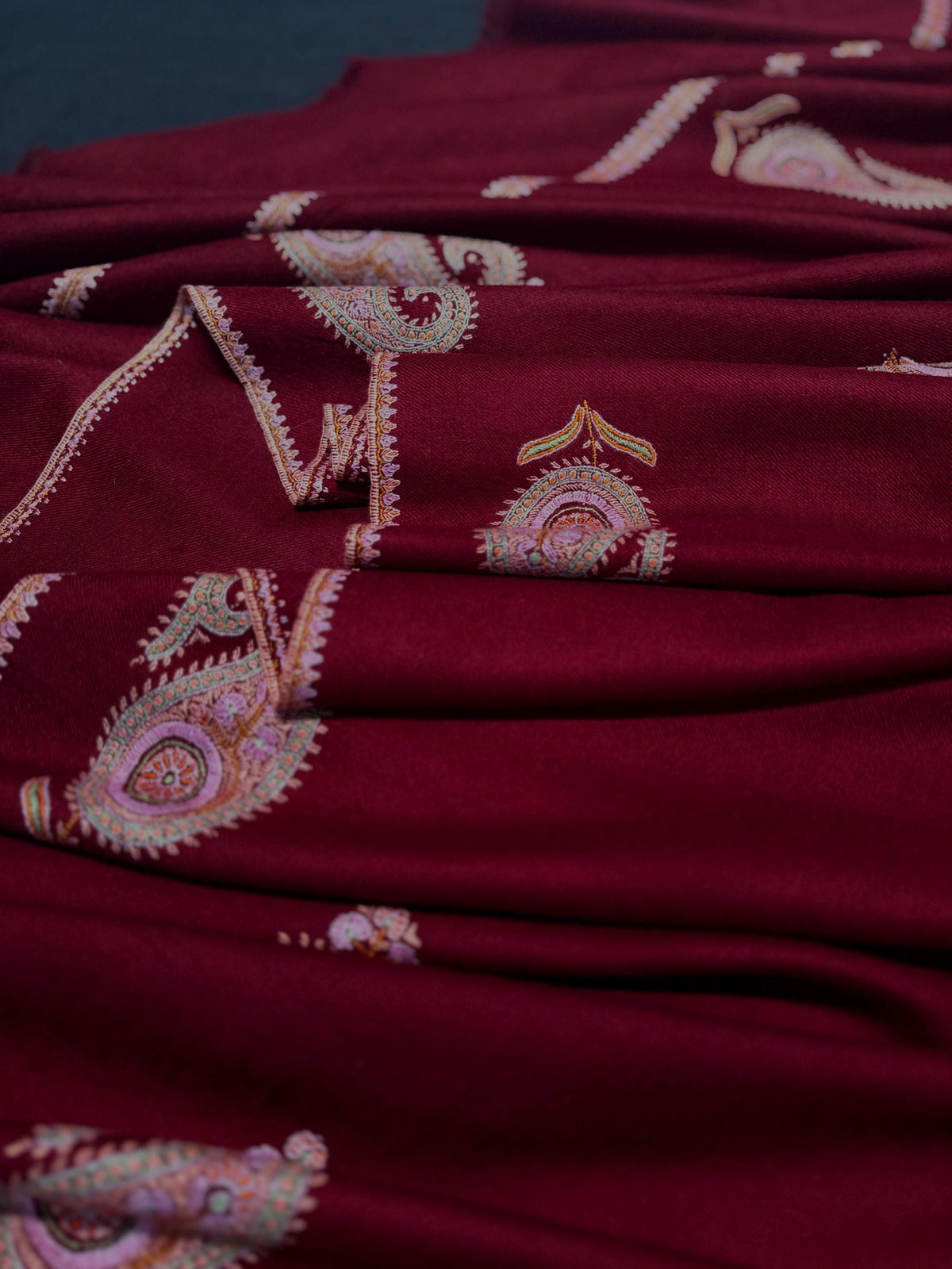 Cherry Red Batam Embroidered Pashmina Shawl