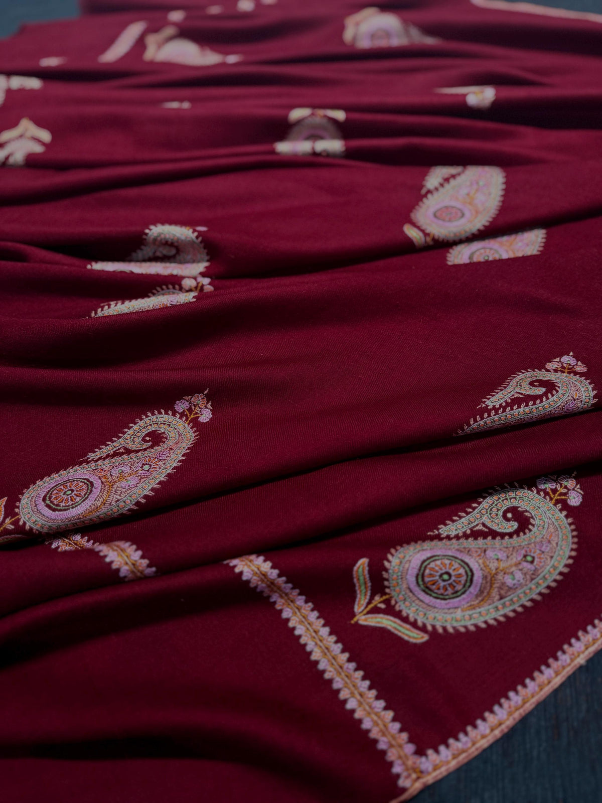 Cherry Red Batam Embroidered Pashmina Shawl
